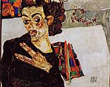 Egon Schiele Self Portrait with Black Vase and Spread Fingers painting